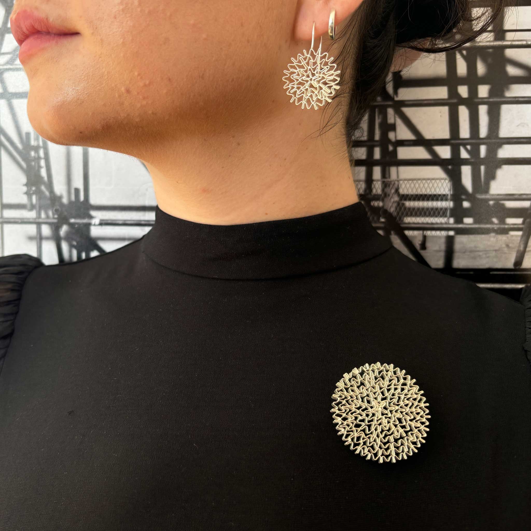 Large Scaffold Circle Brooch in Sterling Silver